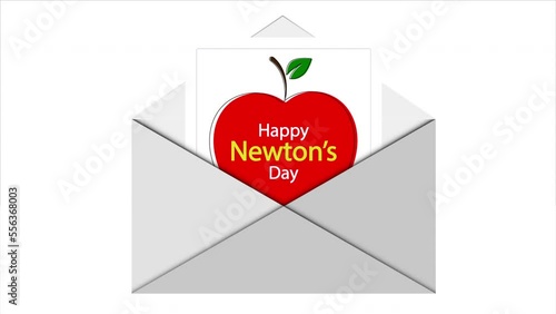 Newton day envelope with apple, art video illustration. photo