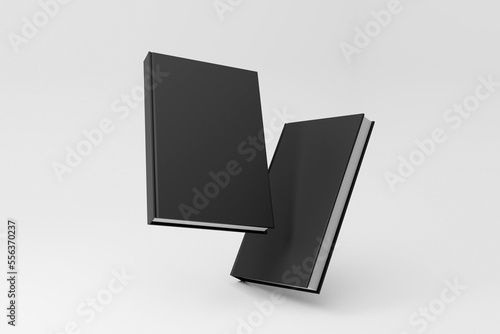 two black blank book on white background, for your book mockup purposes, 3d rendering