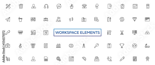 Office workspace elements - thin line web icon set. Outline icons collection. Simple vector illustration