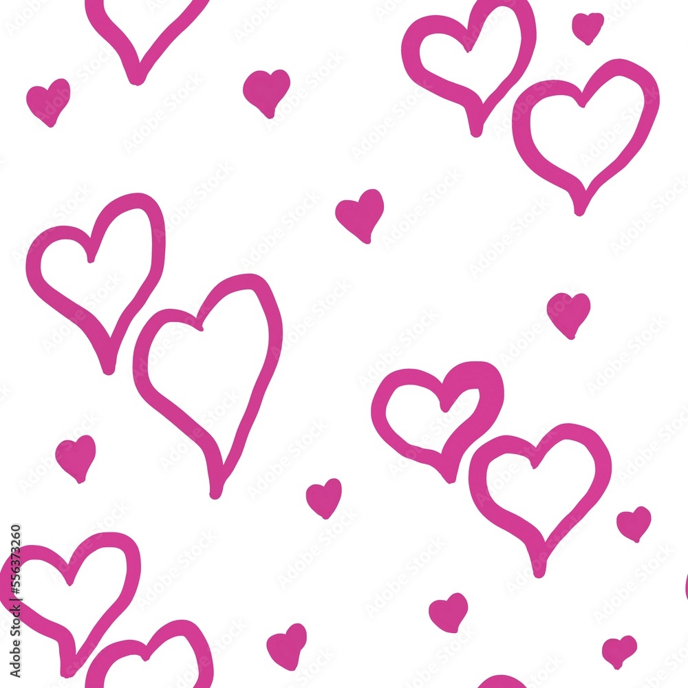 Hand drawn seamless pattern with pink st valentines day hearts love. Cute romantic doodle on white background, wrapping paper textile, valentine texture symbol fabric print, siple shapes. Hand drawn seamless pattern with pink st valentines day hearts love. Cute romantic doodle on white background, wrapping paper textile, valentine texture symbol fabric print, siple shapes.