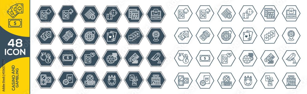 Collection of casino thin line icons. Simple Set of Gambling Related Vector Line Icons. Contains such Icons as Slot Machine, Roulette, Dice, On Line Poker and more. Collection of casino thin line icons. Simple Set of Gambling Related Vector Line Icons. Contains such Icons as Slot Machine, Roulette, Dice, On Line Poker and more.