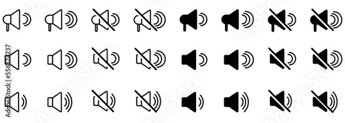 volume sound icon set. no sound icon. silhouette collections audio style symbol, vector illustration