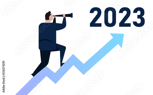 New year 2023 leader business man looking forward chart go up increase growth future