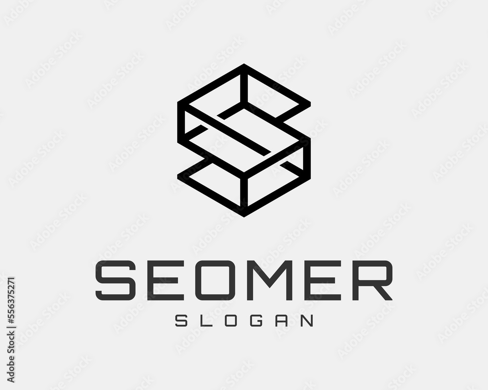 Letter S Hexagon Wireframe Perspective Illusion Geometry Dimensional Line Linear Vector Logo Design