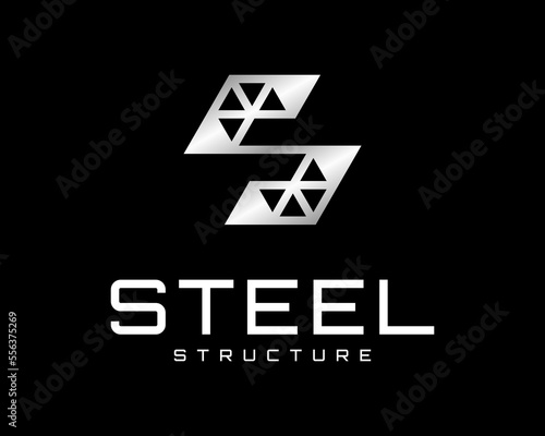 Letter S Steel Metal Stainless Silver Wireframe Structure Triangle Polygonal Icon Vector Logo Design