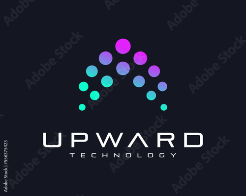 Upward Arrow Increase Forward Direction Success Dot Circle Halftone Modern Future Vector Logo Design