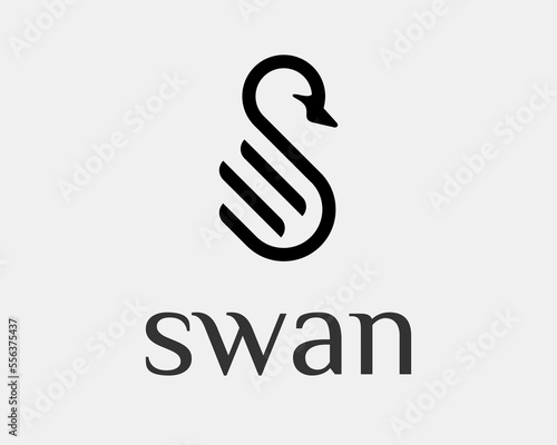 Swan Bird Wing Grace Line Elegant Abstract with Letter S Shape Simple Unique Icon Vector Logo Design