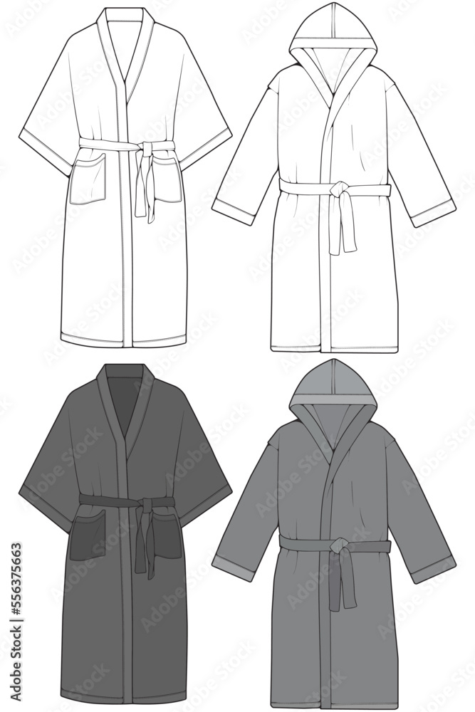 Set of bathrobe vector. Coloring and line art vector bathrobe isolated ...