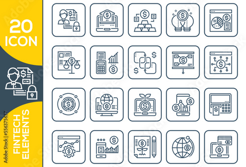 FINTECH ELEMENTS ICON SET DESIGN