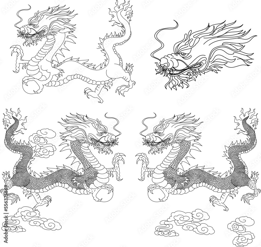 Japanese red dragon tattoo.Dragon on red background for Chinese New