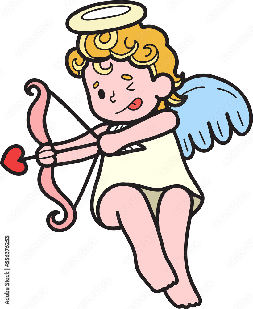 Hand Drawn Cupid is shooting an arrow illustration Hand Drawn Cupid is shooting an arrow illustration