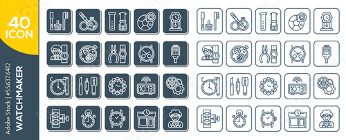 Watchmaker , Thin Line and Pixel Perfect Icons . Outline set of watch repair vector icons for web design isolated on white background.mechanic watch repair vector icons for web design isolated.