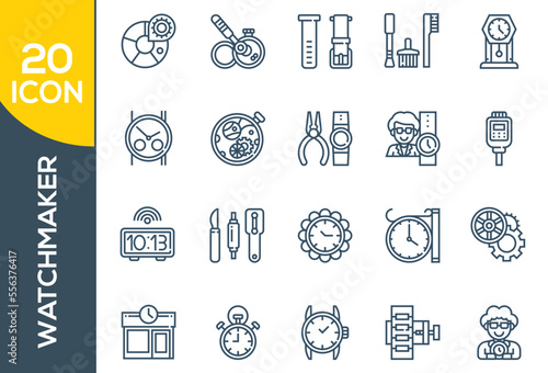Watchmaker , Thin Line and Pixel Perfect Icons . Outline set of watch repair vector icons for web design isolated on white background.mechanic watch repair vector icons for web design isolated.