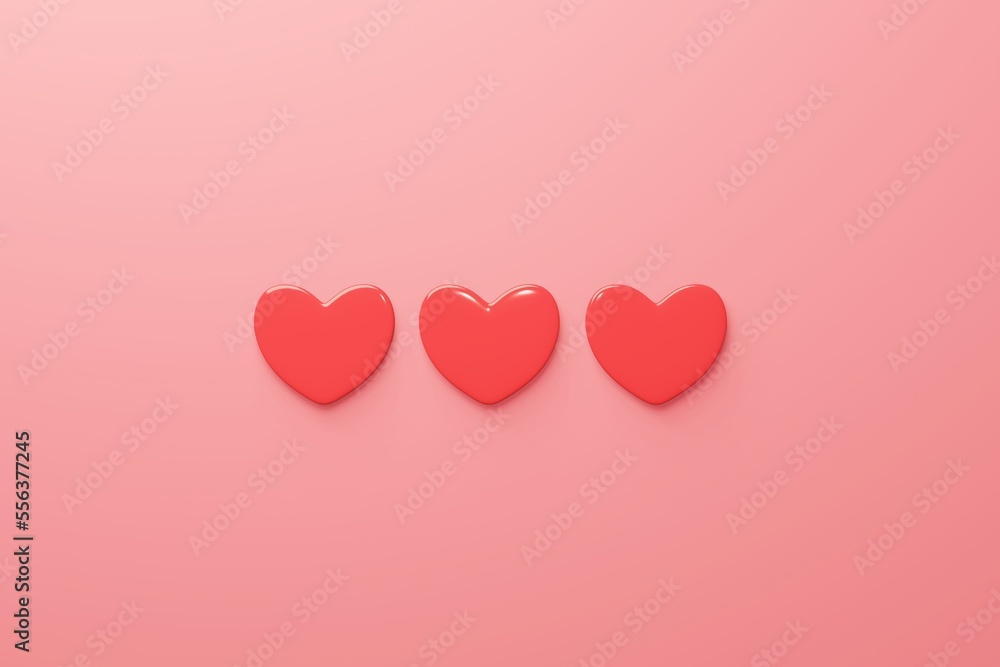 three love sign in 3d rendering design.