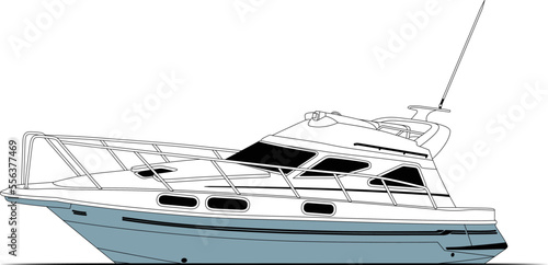 Yacht boat vector line art and Illustration.