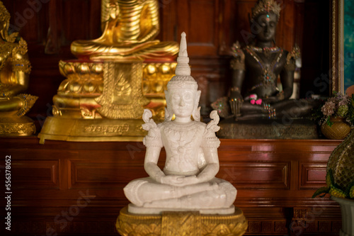 Bangkok, Thailand, August 21, 2022 :  Wat Sangkathan. Seated Buddha image.