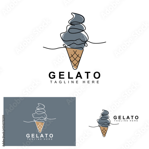 Ice Cream Gelato Logo Design, Sweet Soft Cold Food, Vector Brand Company Products