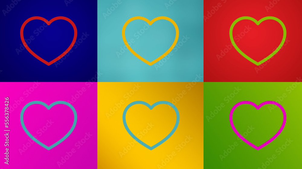 Colorful hearts, on bright colored background for couples