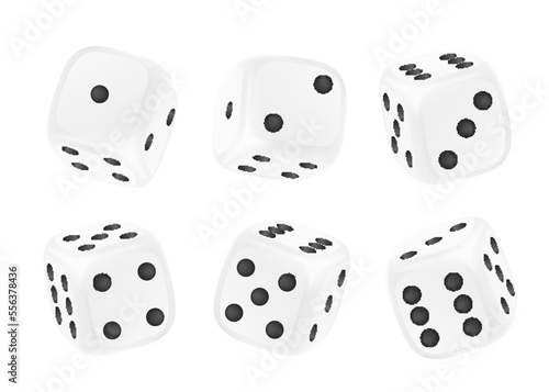 Set of realistic dices with numbers of black dots, vector illustration
