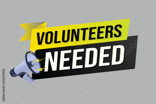 Volunteers needed word concept vector illustration with lines 3d style for social media landing page, template, ui, web, mobile app, poster, banner, flyer, background, gift card, coupon, label