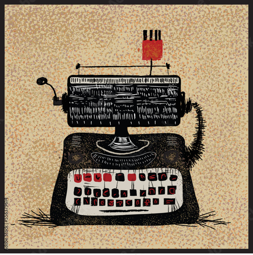 vintage typewriter, hand drawn illustration