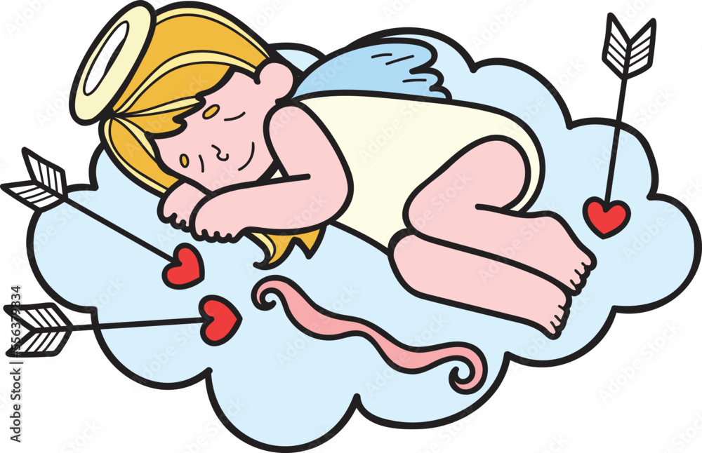 Hand Drawn cupid with clouds illustration Hand Drawn cupid with clouds illustration
