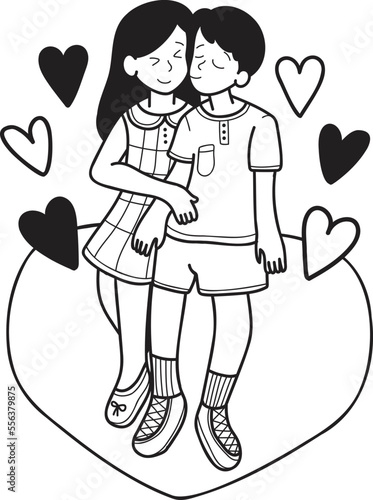 Hand Drawn man kissing woman cheek illustration