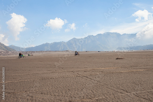 The vast desert is known as the whispering sand under Mount Bromo. Known as one of the widest in the world. Become a famous tourist attraction in East Java, Indonesia.