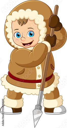 Cartoon eskimo boy holding a spear