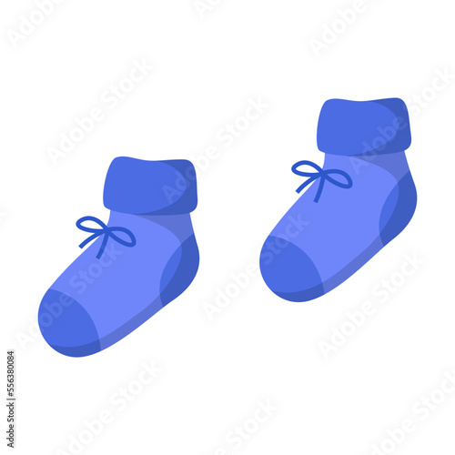 Cute knitted baby slippers with laces vector illustration. Baby shower element for photo, card or invitation, rattles for boys and girls on white background