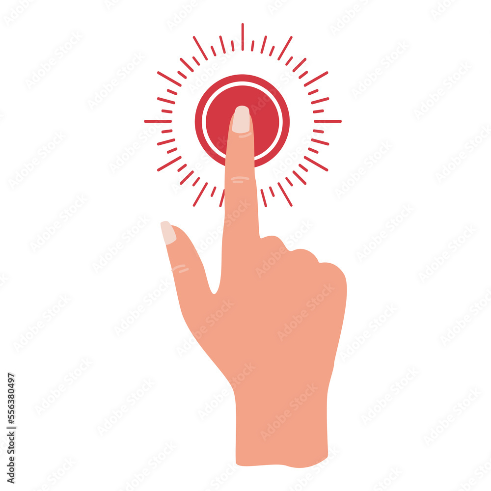 A wrist pushing a bell to call or notify someone.
Message,
important information. Vector illustration isolated on white background A wrist pushing a bell to call or notify someone.
Message,
important information. Vector illustration isolated on white background