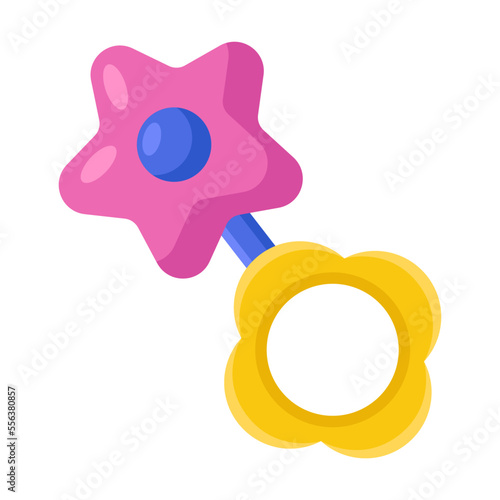 Cute baby pacifier star shaped pacifier vector illustration. Baby shower element for photo, card or invitation, rattles for boys and girls on white background