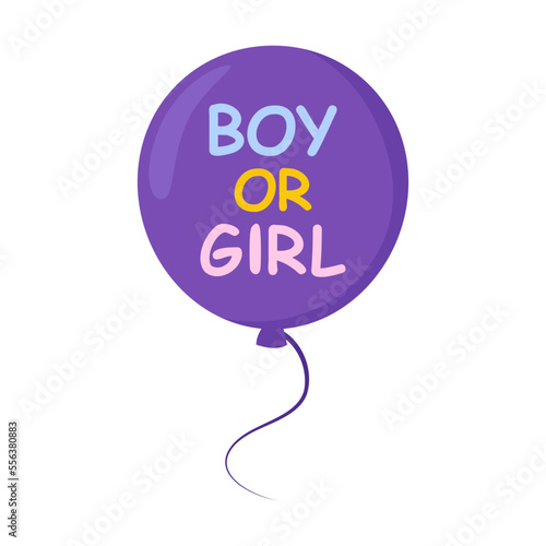 Cute pink balloon with the inscription girl or boy vector illustration. Baby shower element for photo, card or invitation, rattles for boys and girls on white background