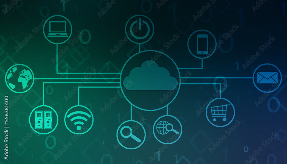 2d illustration of Cloud computing, Digital Cloud computing and network Concept background. Cyber technology, internet data storage, database and Internet server concept 2d illustration of Cloud computing, Digital Cloud computing and network Concept background. Cyber technology, internet data storage, database and Internet server concept