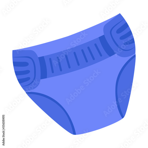 Cute blue diapers with Velcro for a boy vector illustration. Baby shower element for photo, card or invitation, rattles for boys and girls on white background