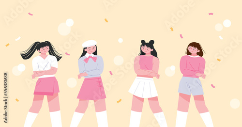 Girl group idol members are posing with their arms crossed.