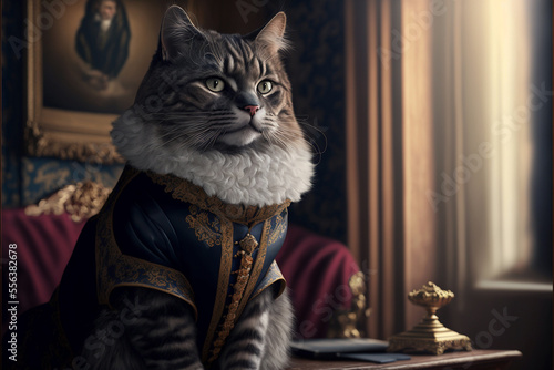 A Fierce and Regal Cat Stares Intently at the Camera, Dressed in Elegant Attire and Exuding Style and Sophistication