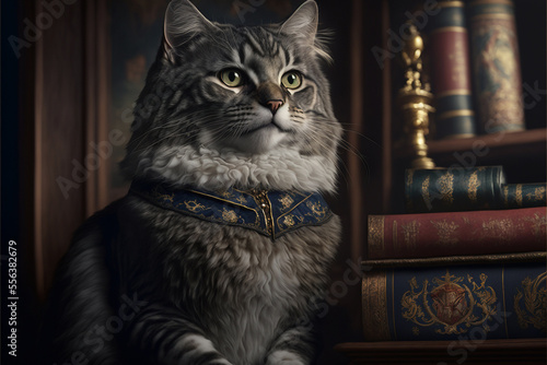 A Majestic Cat Dressed in Regal Attire Stares Confidently at the Camera, Exuding Style and Sophistication as It Holds Court