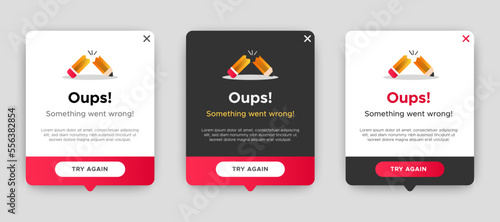 error warning pop up banner with flat design on white background. Professional web design, full set of elements. User-friendly design materials.	