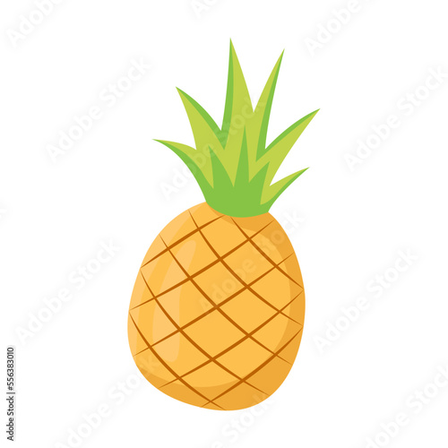 Comic ripe juicy pineapple vector illustration. Cartoon isolated on white background. Summer, vacation concept