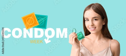 Young woman with condoms on...