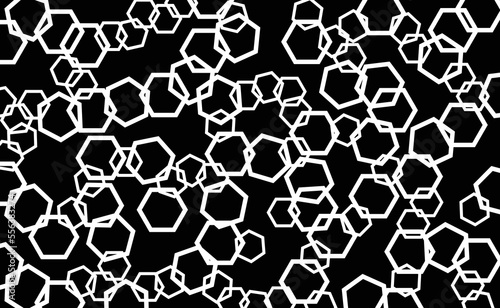 Many white hexagons on black background