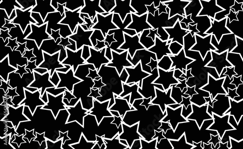 Many white stars superimposed on a black background.