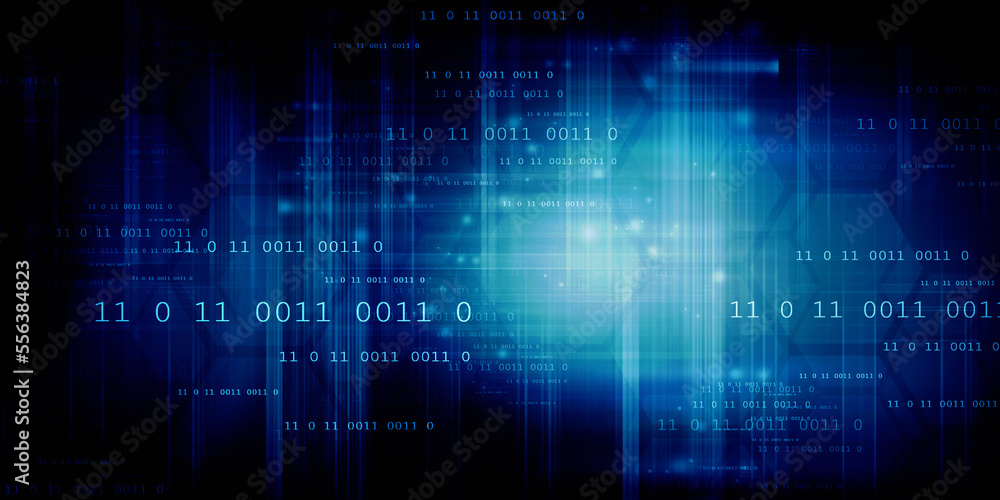 Obraz premium 2d illustration abstract digital binary data on computer screen