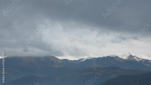 Clouds time lapse winter mountain photo