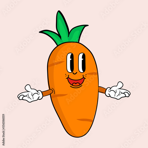 carrot cartoon character, carrot retro design, carrot mascot vector illustration suitable for food business.