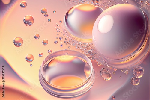 Close up Clear liquid cosmetic product. Gel texture with bubbles, skin care prodict photo