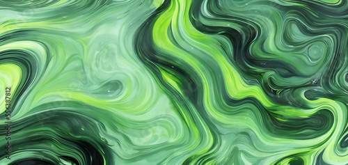 Abstraction. Beautiful liquid marble texture  with big oil bubbles and twirls. Harmonic black and green tones coloured.