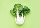 Fresh pak choi cabbage on green background