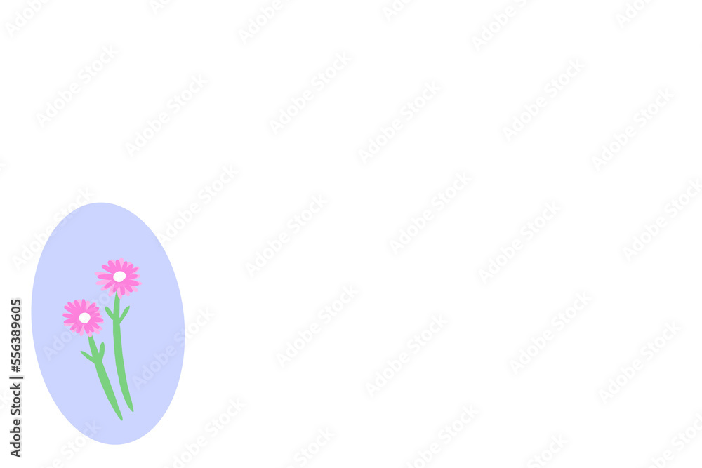 二輪の花　ピンク色の花　余白スペース　白背景　イラスト
